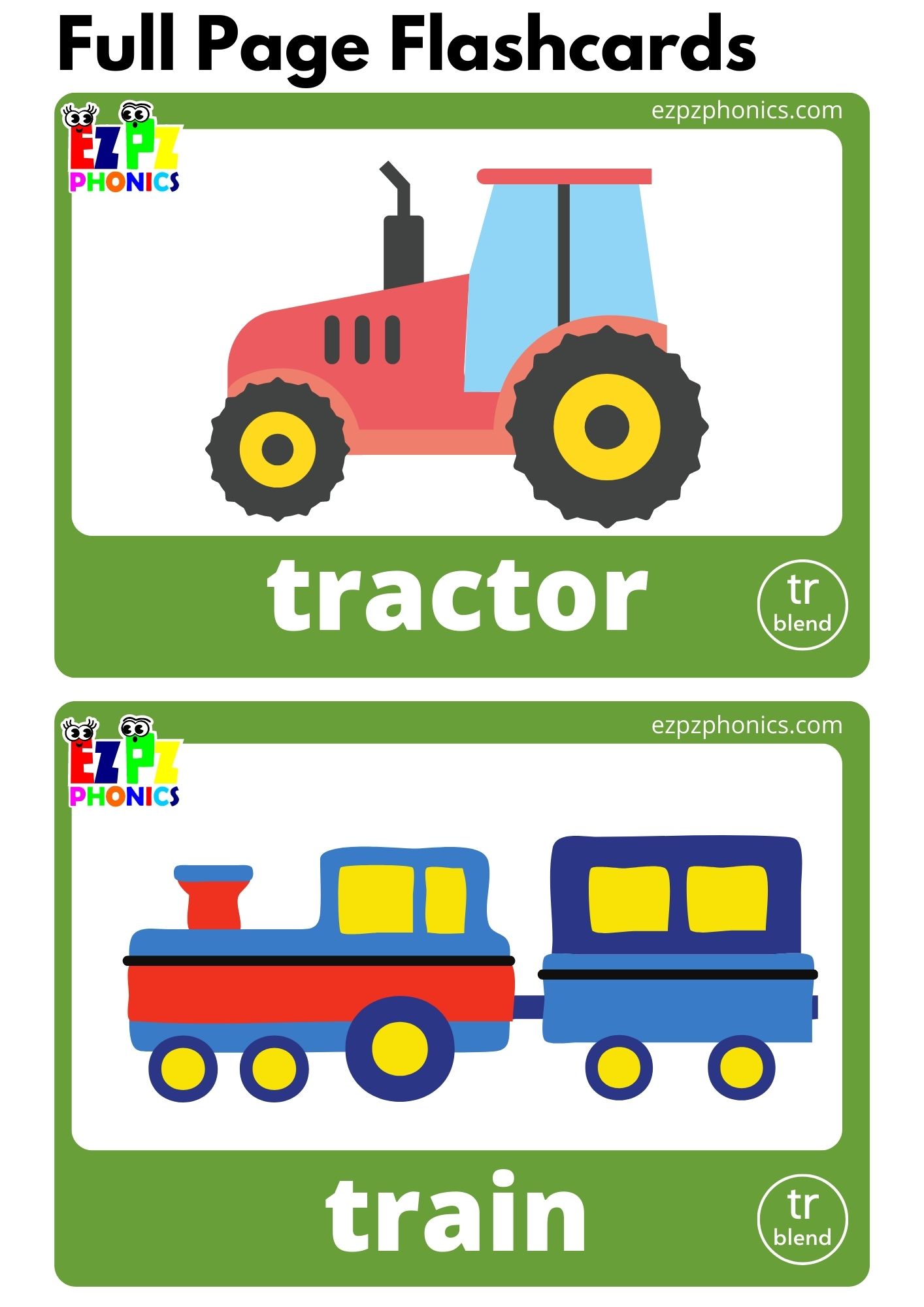 Tr Blend Phonics Flashcards